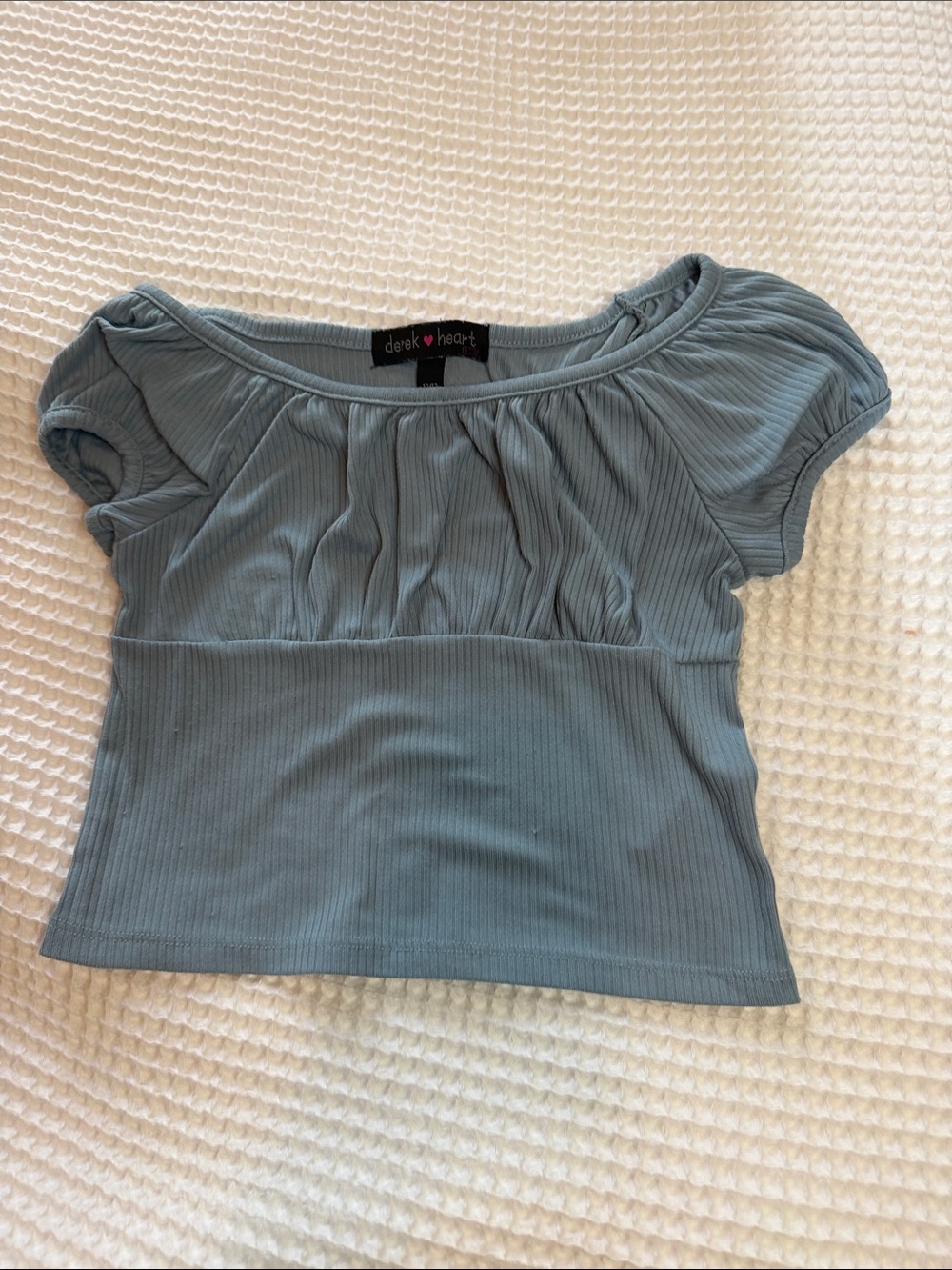 Derek Heart Dusty Blue Ribbed Short Sleeve Scoop Top